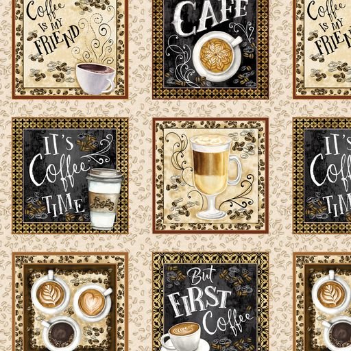 Coffee Time Fabric Panel in Neutral - The Country Quilt Shop