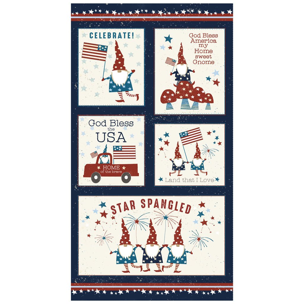 Gnome Parade Fourth of July Fabric Panel - The Country Quilt Shop
