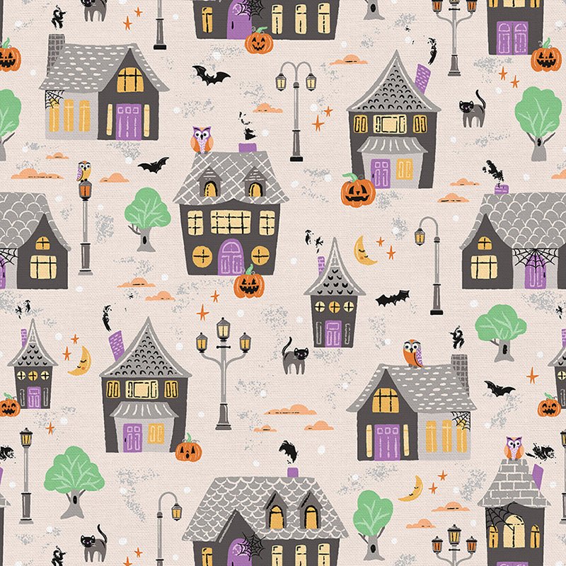 Halloween Village Haunted Houses Novelty Fabric from PBS Fabrics - The Country Quilt Shop