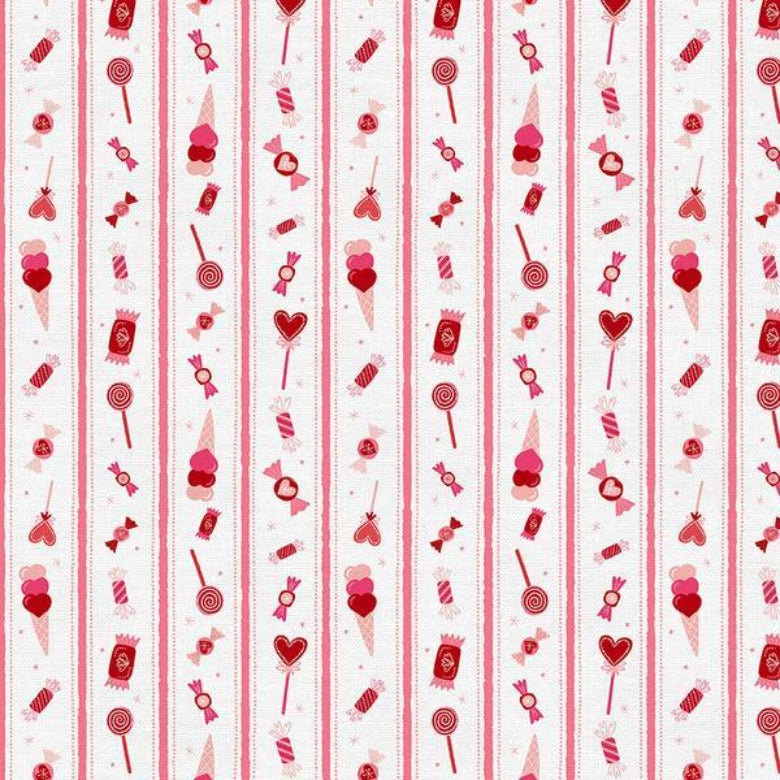Paint Brush Studios Fabric Love Cats -- Candy Stripe