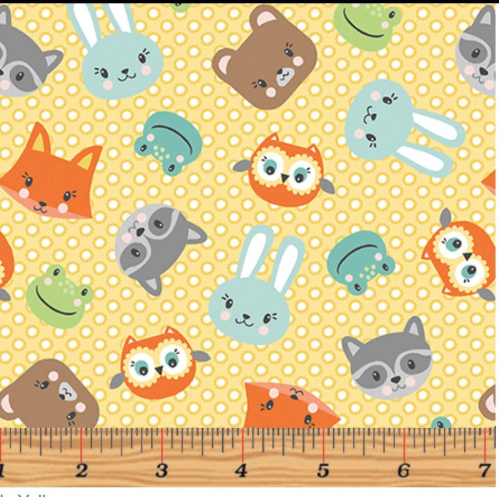 Playful Pals Yellow, Novelty Baby Animal Head Prints from Benartex - The Country Quilt Shop